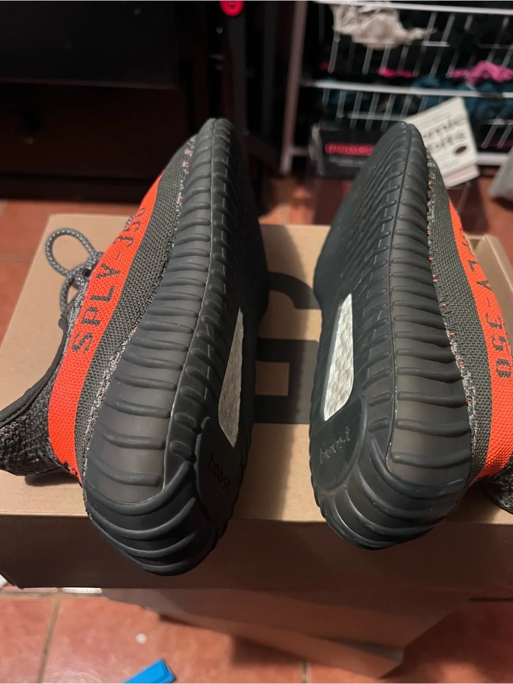 Yeezy Boost 350 V2 Grey & Orange Knit Sneakers